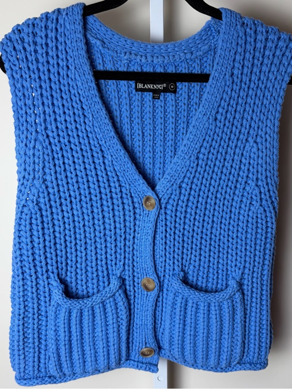 BLANKNYC Chunky Knit Sweater Vest M Electric Blue Preppy Retro Grandpa Core Fall